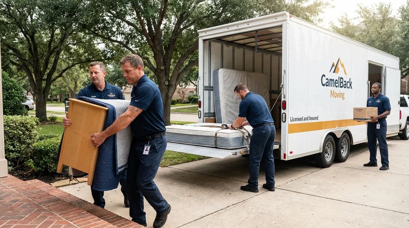 Crew loading residential truck for cross-state move from Willow Springs, IL