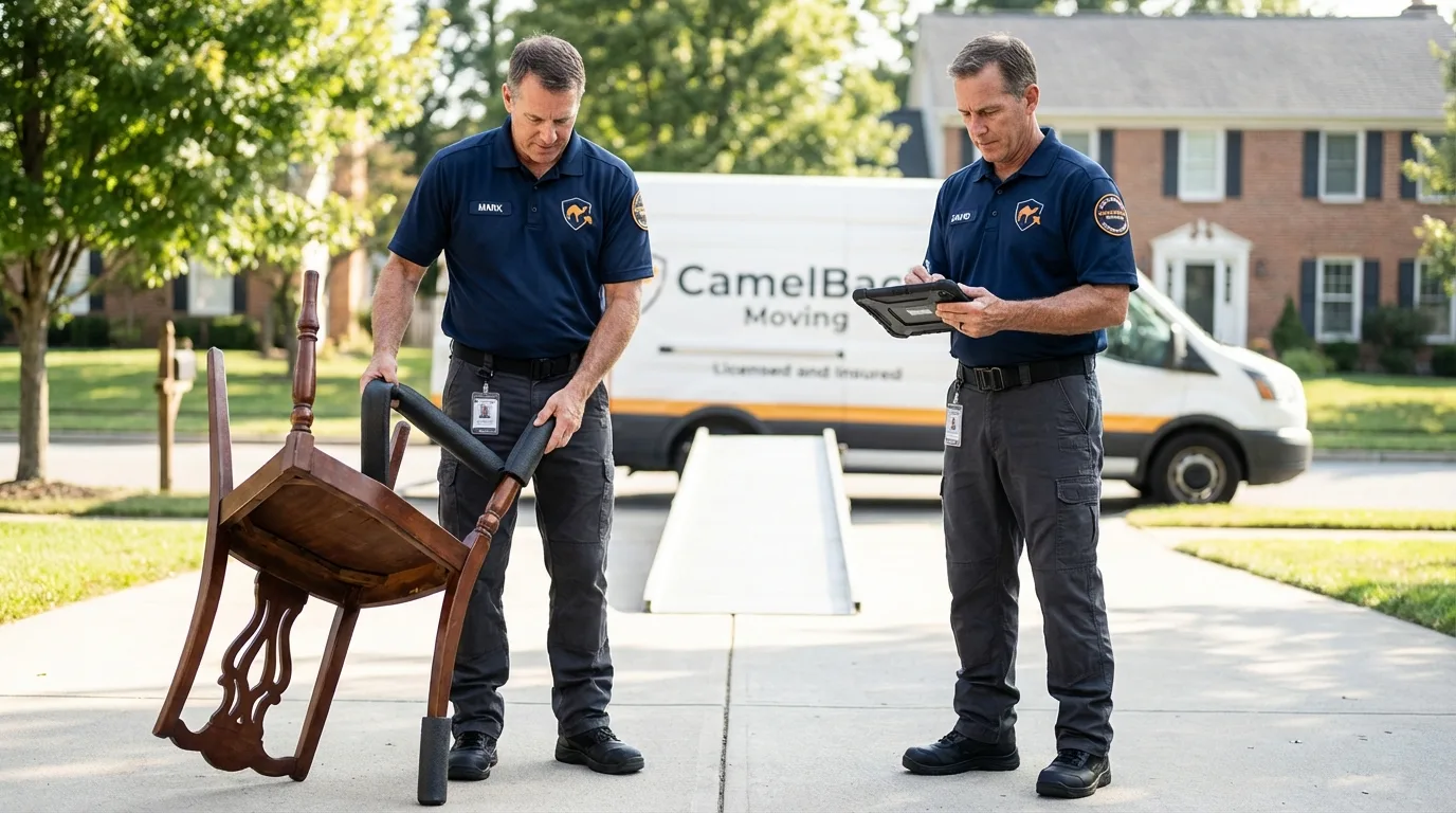Movers inspecting furniture for damage prevention before loading in Willow Springs, IL