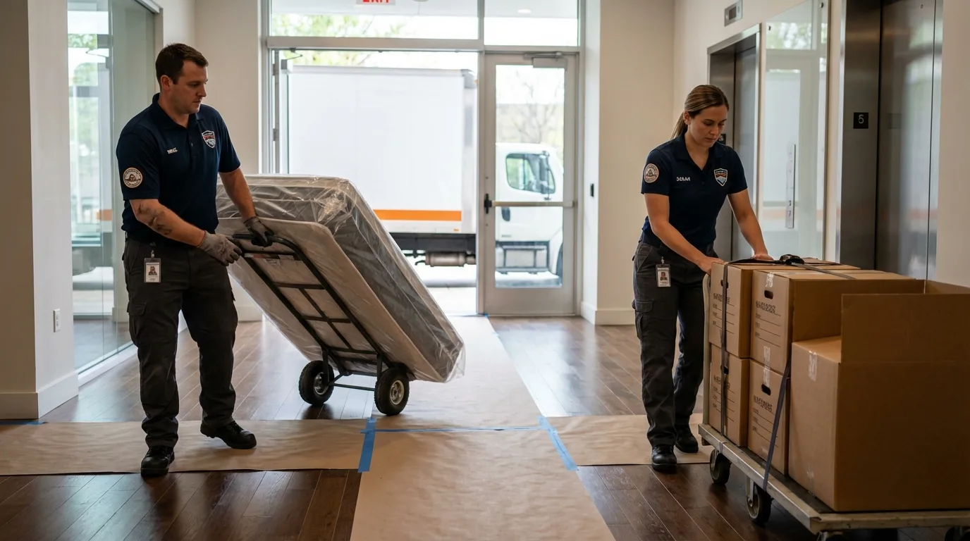 Professional apartment movers loading elevator in Willow Springs, IL