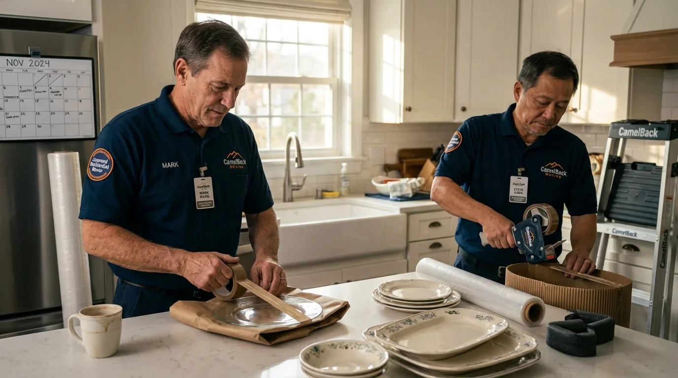 Professional crew packing kitchen dishware in Willow Springs, IL